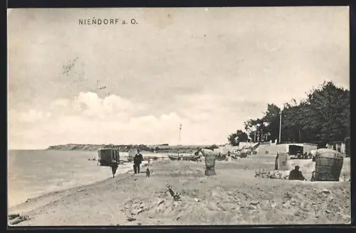 AK Niendorf a. O., Strand mit Strandkörben und Promenade