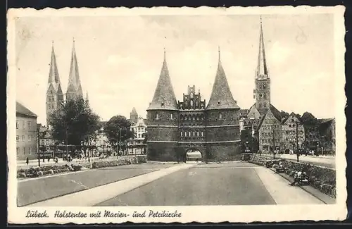 AK Lübeck, Holstentor, Marienkirche, Petrikirche