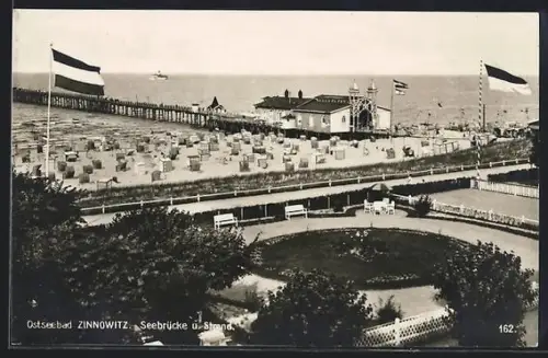 AK Zinnowitz, Seebrücke, Strand, Ostseebad
