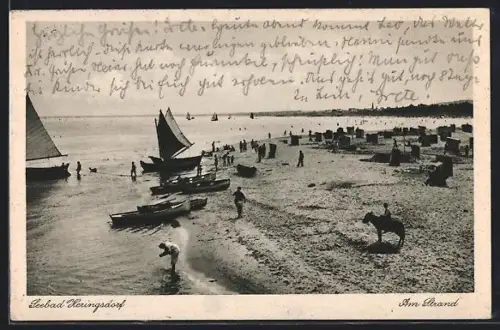 AK Heringsdorf, Am Strand, Boote, Badegäste, Pferd