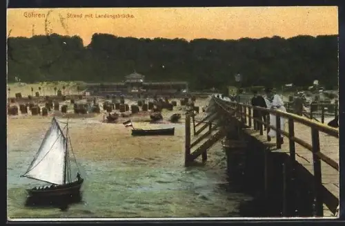 AK Göhren, Strand mit Landungsbrücke