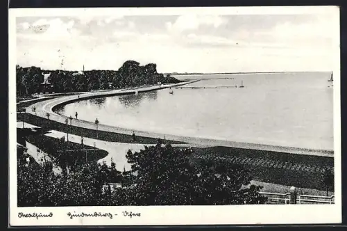 AK Stralsund, Strandpromenade, Schwimmbad, Uferansicht