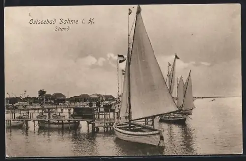 AK Dahme i. H., Strand, Segelboote, Badestege