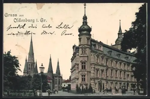 AK Oldenburg i. Gr., Grossherzogl. Schloss, Kirche, Strassenansicht