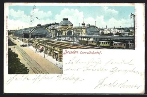 AK Dresden, Centralbahnhof, Bahnsteige, Züge