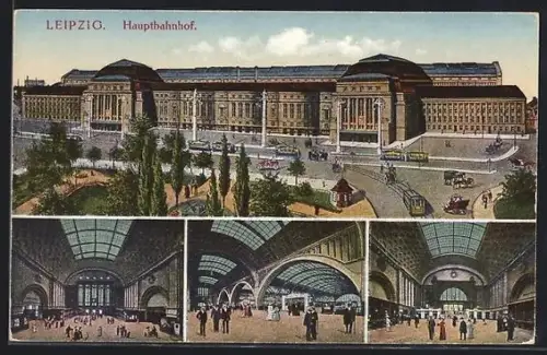 AK Leipzig, Hauptbahnhof, Aussenansicht und Innenansichten