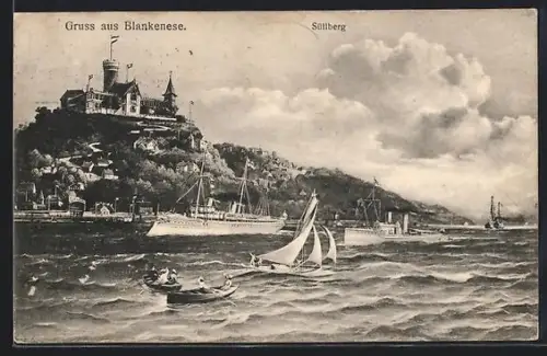 AK Hamburg-Blankenese, Süllberg, Elbe, Segelboote