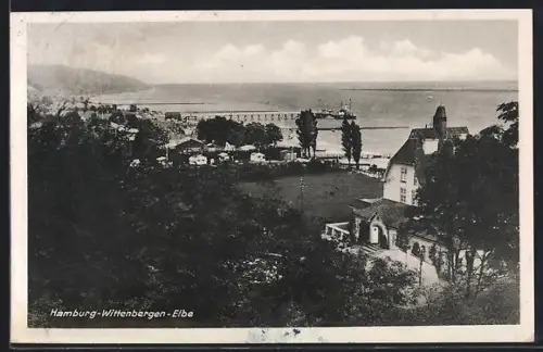 AK Hamburg-Wittenbergen, Fährhaus Wittenbergen, Strand, Anleger