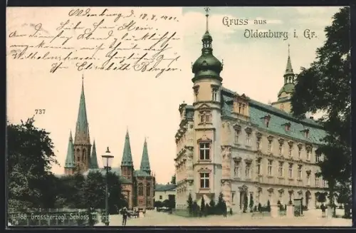 AK Oldenburg i. Gr., Grossherzogl. Schloss, Kirche, Platz