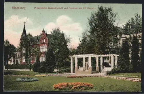 AK Oldenburg, Preussische Gesandtschaft, Brunnen am Cäcilienplatz