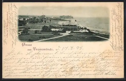 AK Travemünde, Blick auf Pavillon am Strand