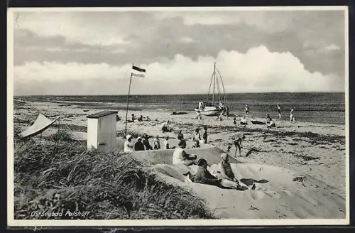 AK Falshöft, Ostseebad, Strandpartie mit Boot
