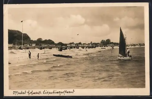 AK Hohwacht, Ostseebad, Lütjenburgerstrand mit Segelboot