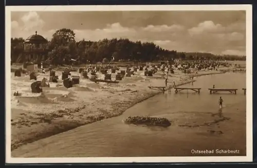 AK Scharbeutz, Ostseebad, Strandpartie mit Pavillon