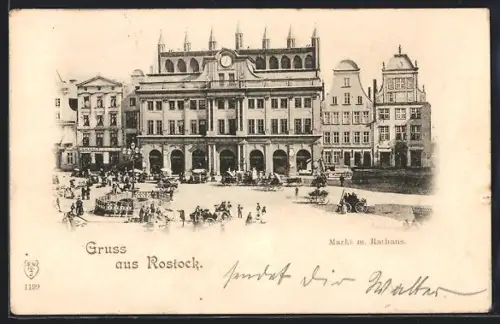 AK Rostock, Markt mit Rathaus