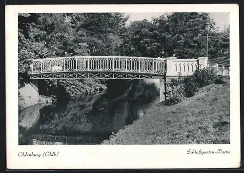 AK Oldenburg /Oldb., Brücke im Schlossgarten