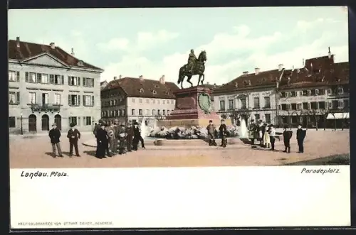 AK Landau /Pfalz, Paradeplatz mit Denkmal
