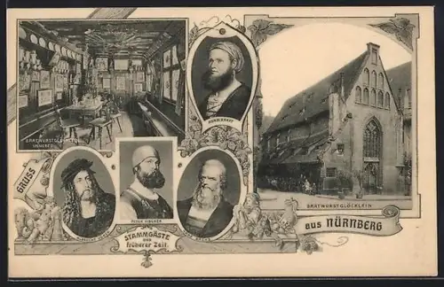 AK Nürnberg, Gasthof Bratwurstglöcklein, Innenansicht, Stammgäste aus früherer Zeit