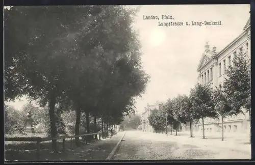 AK Landau /Pfalz, Langstrasse und Lang-Denkmal