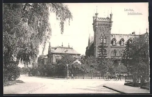 AK Landau, Schlösschen mit Strassenpartie