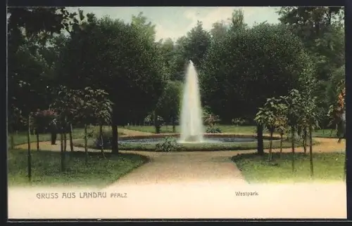 AK Landau /Pfalz, Westpark mit Springbrunnen