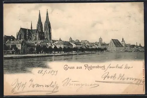 AK Regensburg, Flusspartie mit Blick zur Kirche