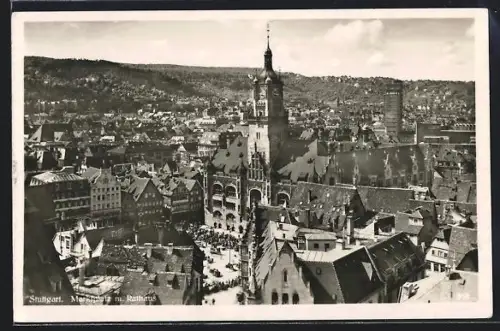 AK Stuttgart, Marktplatz mit Rathaus