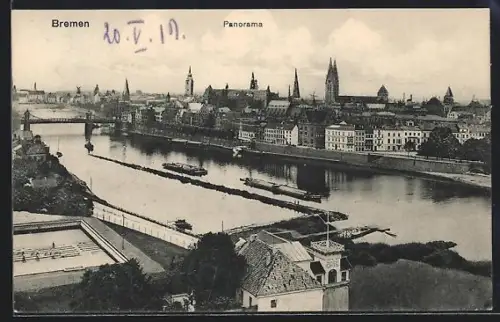 AK Bremen, Panorama mit Fluss