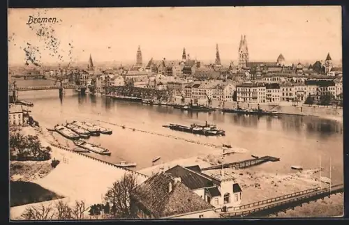 AK Bremen, Ortsansicht mit Flusspartie