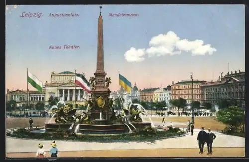 AK Leipzig, Augustusplatz, Mende-Brunnen, Neues Theater