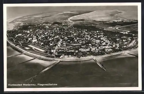 AK Norderney, Fliegeraufnahme des Ortes