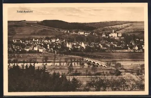 AK Crossen a. d. Elster, Total-Ansicht mit Brücke