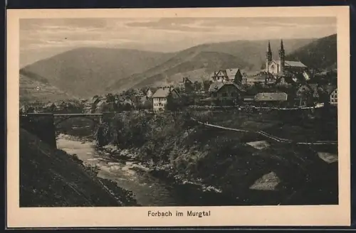 AK Forbach im Murgtal, Ortsansicht mit Kirche und Brücke