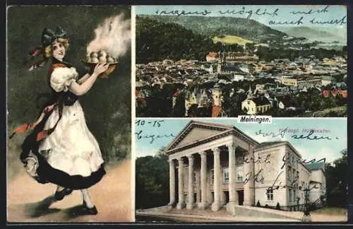 AK Meiningen, Herzogl. Hoftheater, Blick auf den Ort
