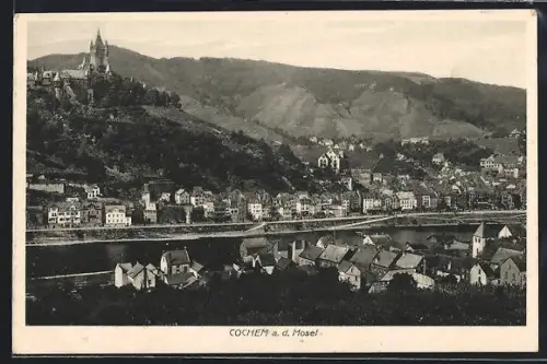 AK Cochem a. d. Mosel, Ortsansicht mit Bergpanorama