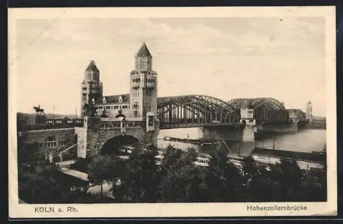 AK Köln a. Rh., Hohenzollernbrücke mit Rheinpartie
