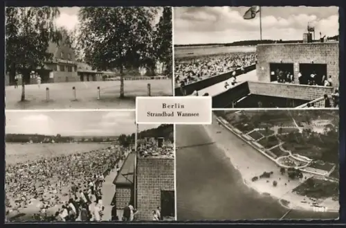 AK Berlin, Strandbad Wannsee mit Badegästen