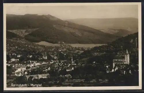 AK Gernsbach i. Murgtal, Panoramaansicht mit Kirche