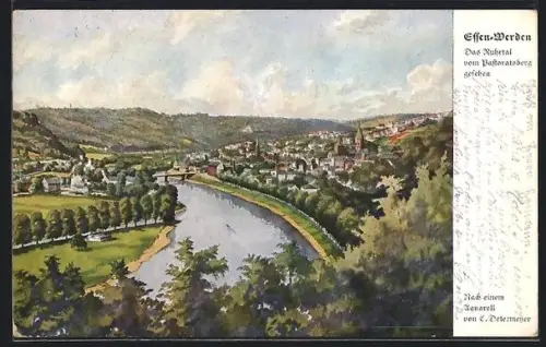 AK Essen-Werden, Das Ruhrtal vom Pastoratsberg gesehen