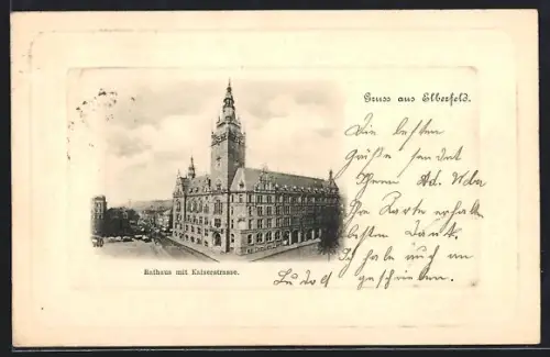 AK Elberfeld, Rathaus mit Kaiserstrasse