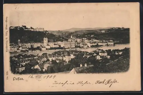 AK Passau, Stadtansicht mit Burg und Donau