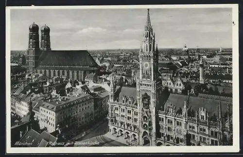 AK München, Rathaus mit Frauenkirche