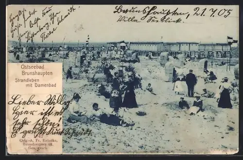 AK Brunshaupten, Strandleben mit Damenbad