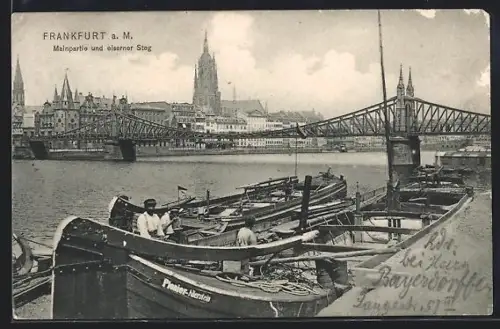 AK Alt-Frankfurt, Mainpartie, eiserner Steg, Dom