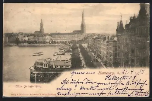 AK Hamburg-Neustadt, Alter Jungfernstieg, Binnenalster, Kirchen