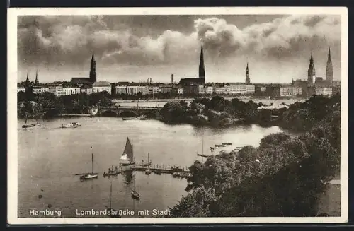 AK Hamburg-Neustadt, Lombardsbrücke mit Stadt