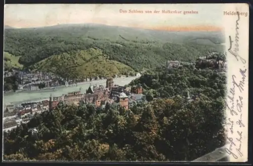 AK Heidelberg, Schloss von der Molkenkur gesehen