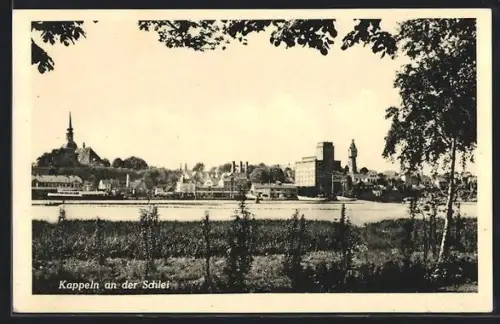AK Kappeln an der Schlei, Stadtansicht mit Kirche und Hafen