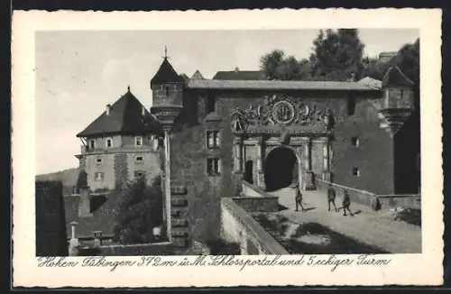 AK Tübingen, Schlossportal und 5-eckiger Turm