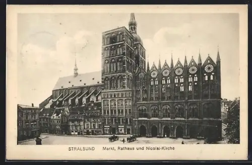 AK Stralsund, Markt, Rathaus und Nicolaikirche
